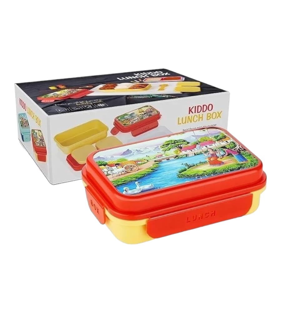 Kids Lunch Box & Air Tight-BPA Free-Inter Lock with 4 Compartment/ Box for Girls, Boys, School & Office